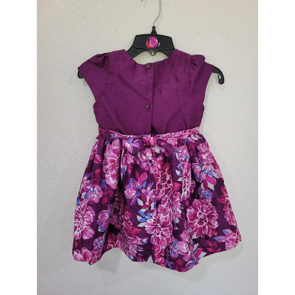 Gymboree Dressed Up Toddler Girls Purple Floral Faux Silk Party Dress Size 3T #8